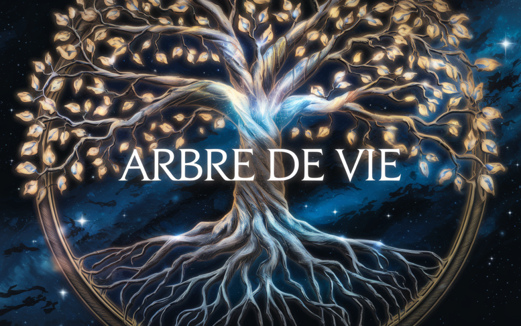 Symbole Arbre de Vie avec racines et branches s'étendant vers le cosmos