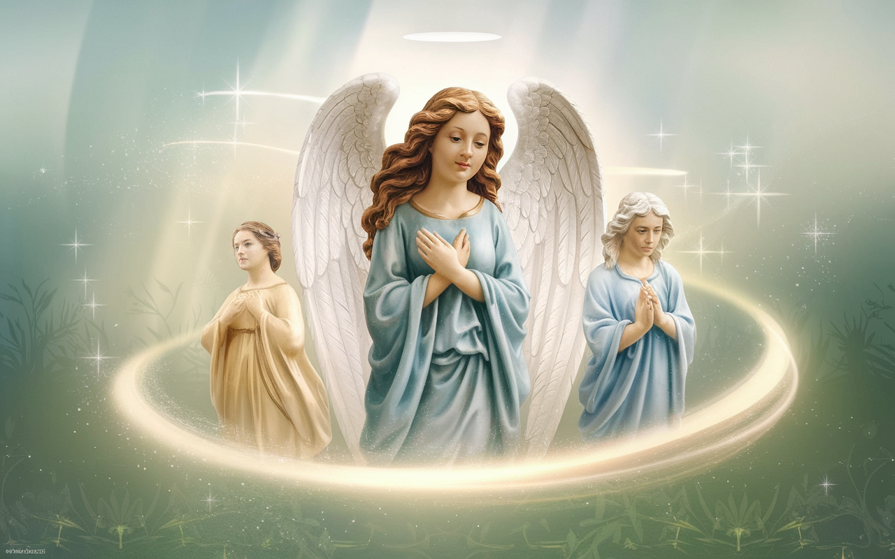 Scène éthérée avec gardien et guides spirituels