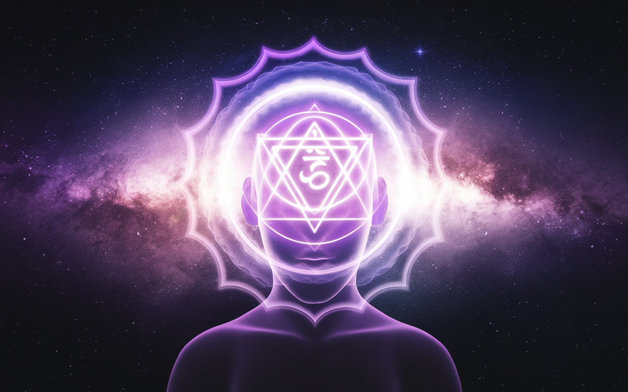 Aura violette et blanche du chakra couronne