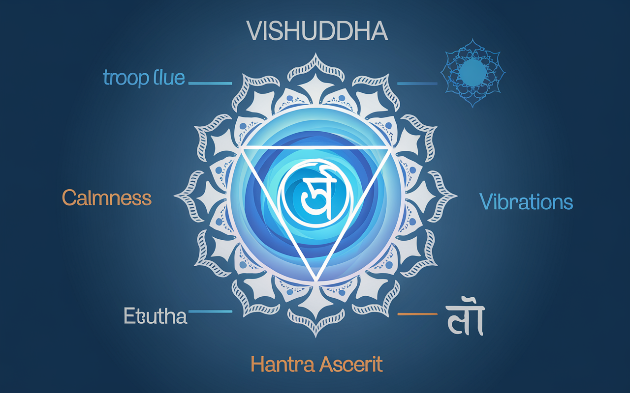 Illustration du chakra de la gorge avec énergie bleue et mantra HAM