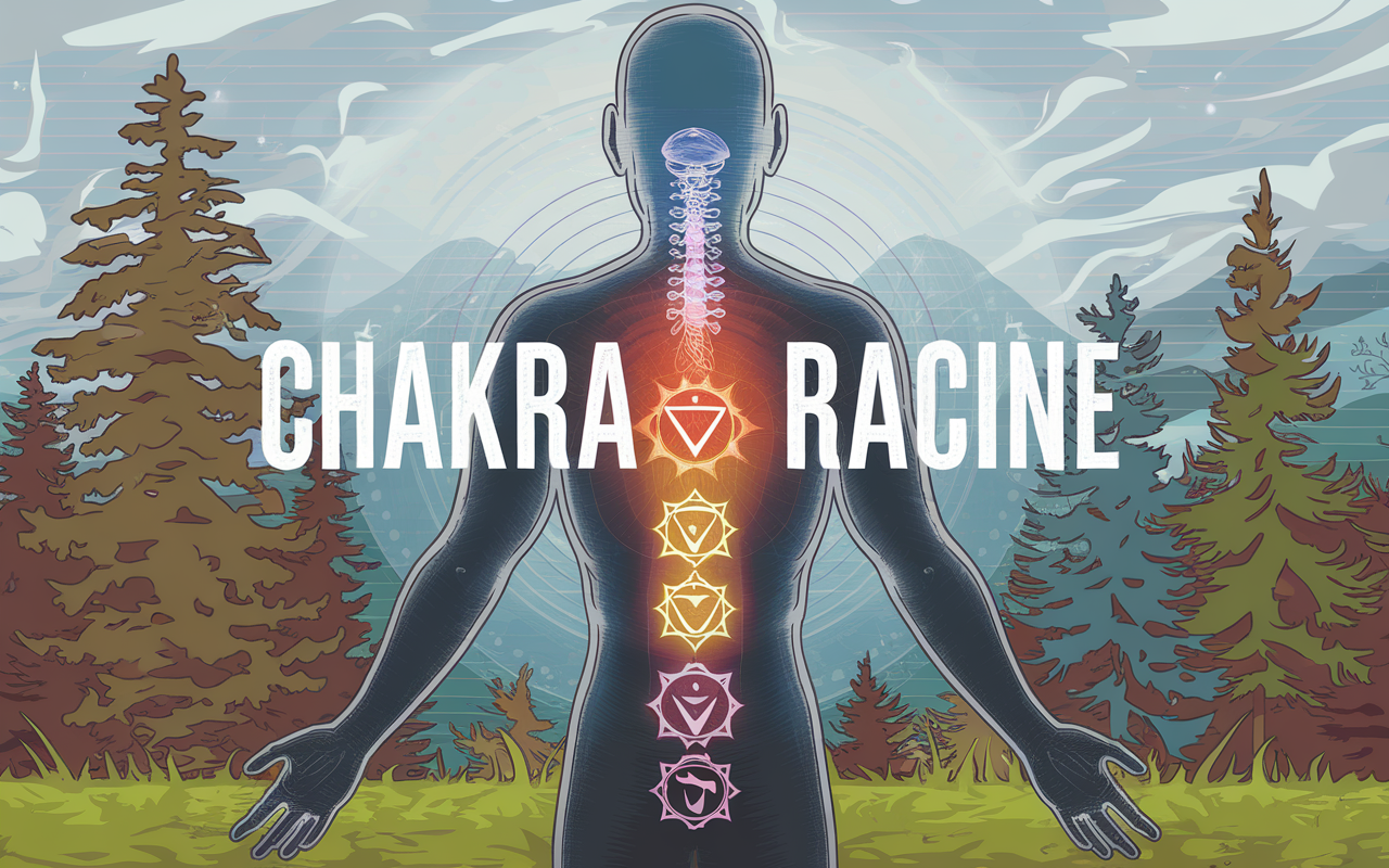 Illustration du chakra racine avec symbole rouge lumineux