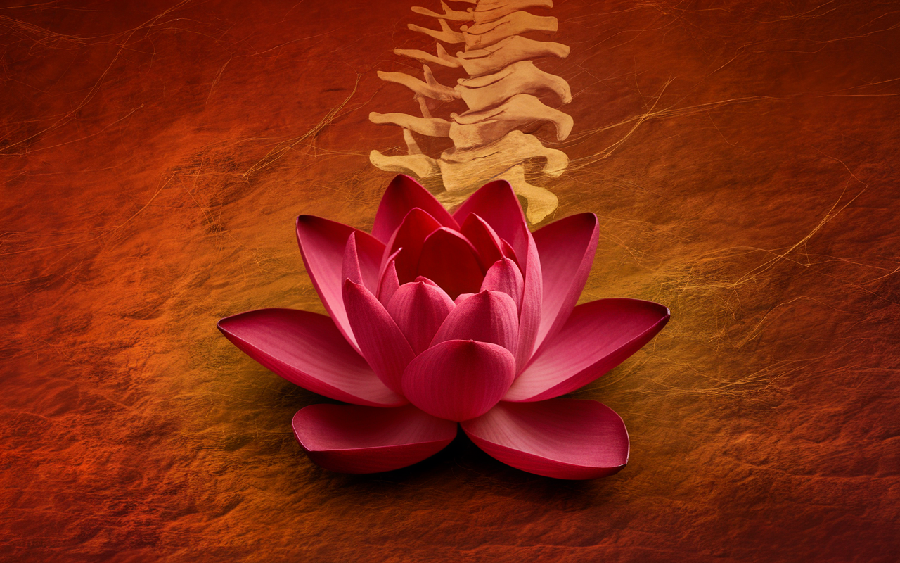 Vibrant red lotus representing chakra racine on earthy ground