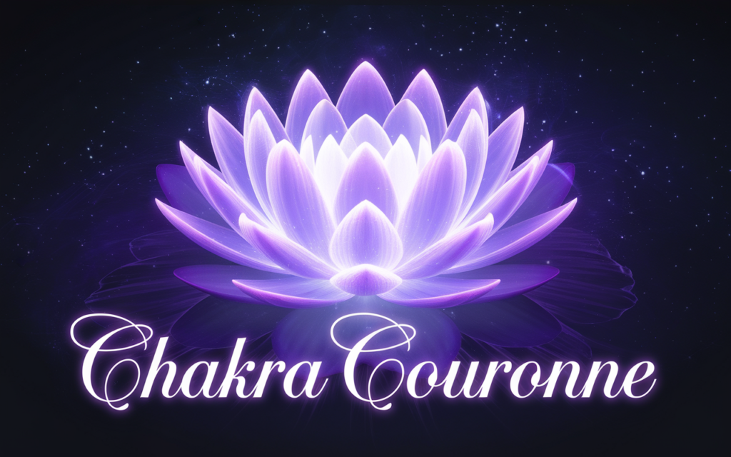 Chakra couronne avec lotus lumineux sur fond cosmique