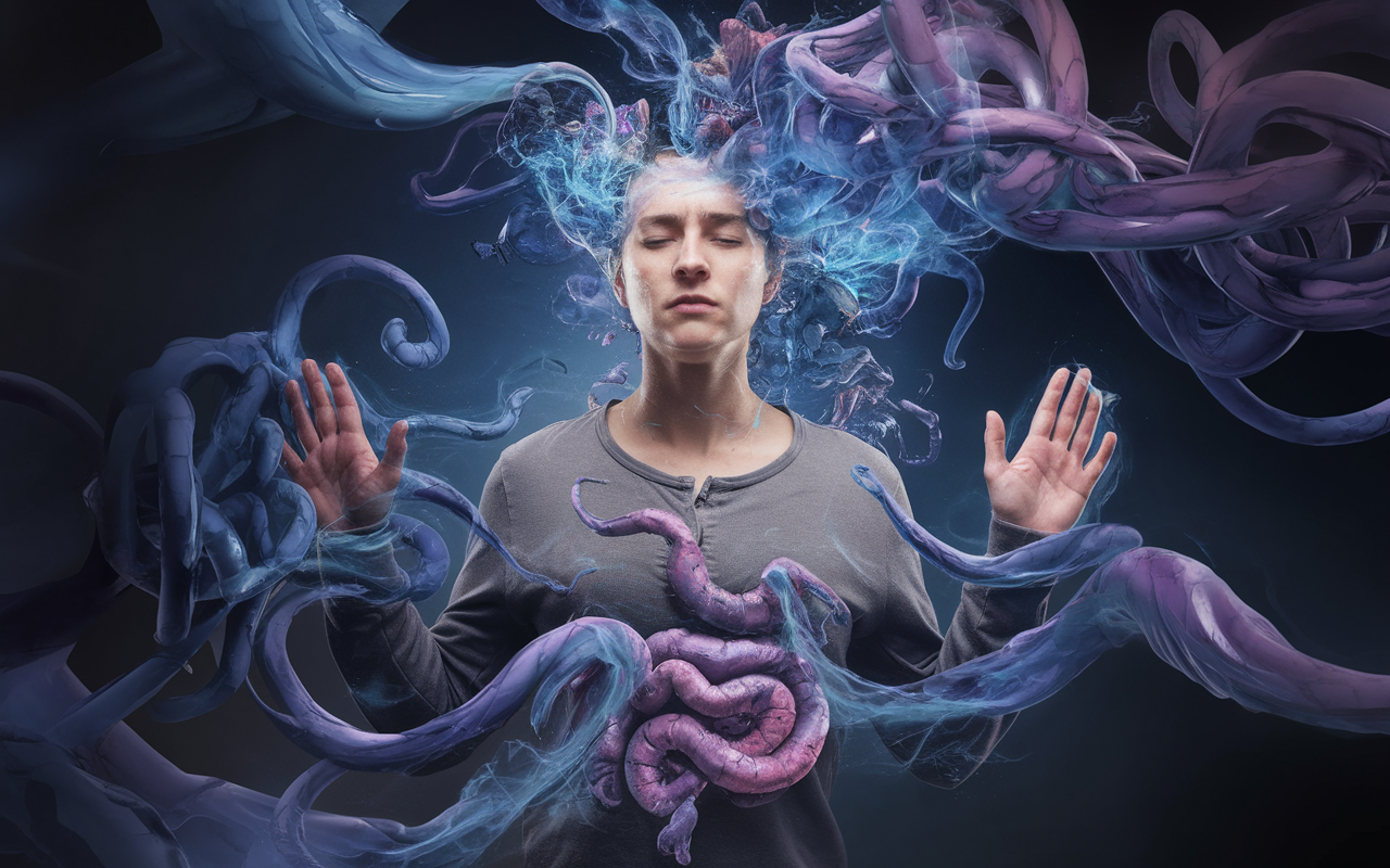 person surrounded by chaotic energy representing sacral chakra imbalance