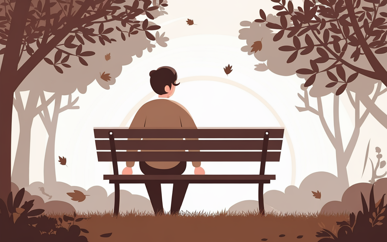 Personne pensant sur un banc dans un parc paisible