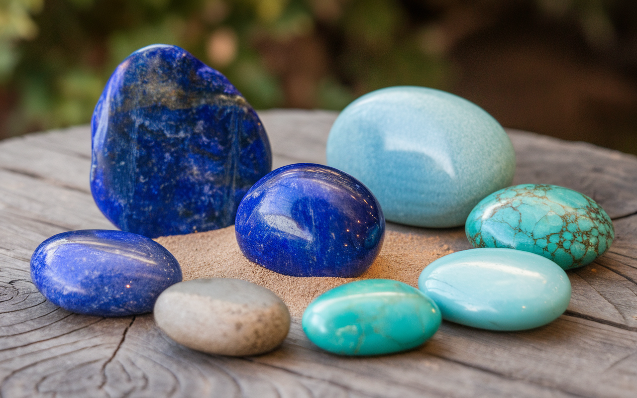 Collection de pierres lapis-lazuli, aquamarine et turquoise