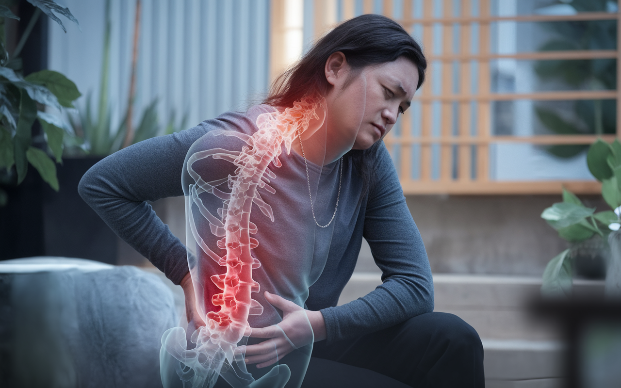 Personne assise mettant en évidence un chakra racine bloqué