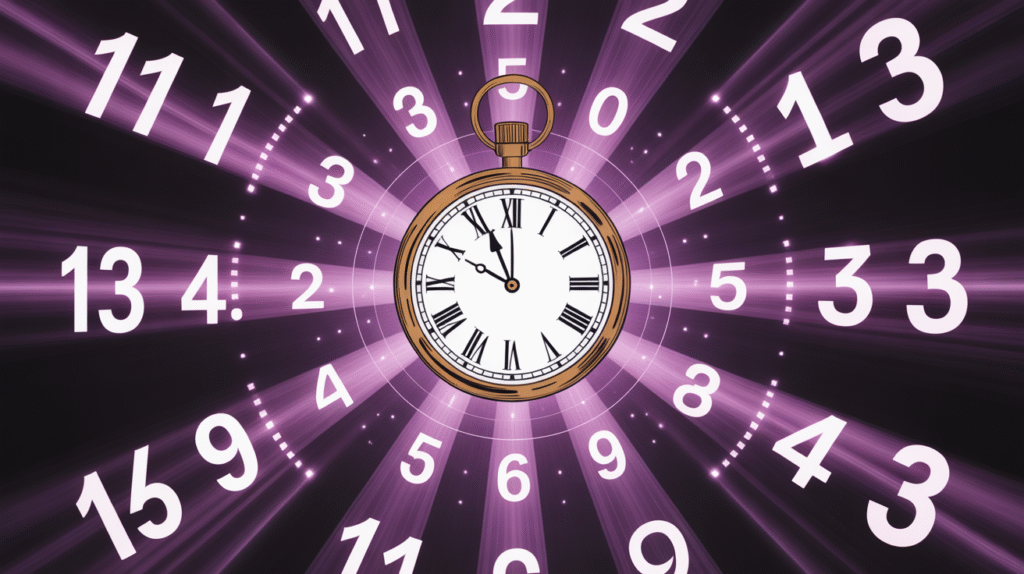Horloge 13h13 mystique avec auras et symboles numériques