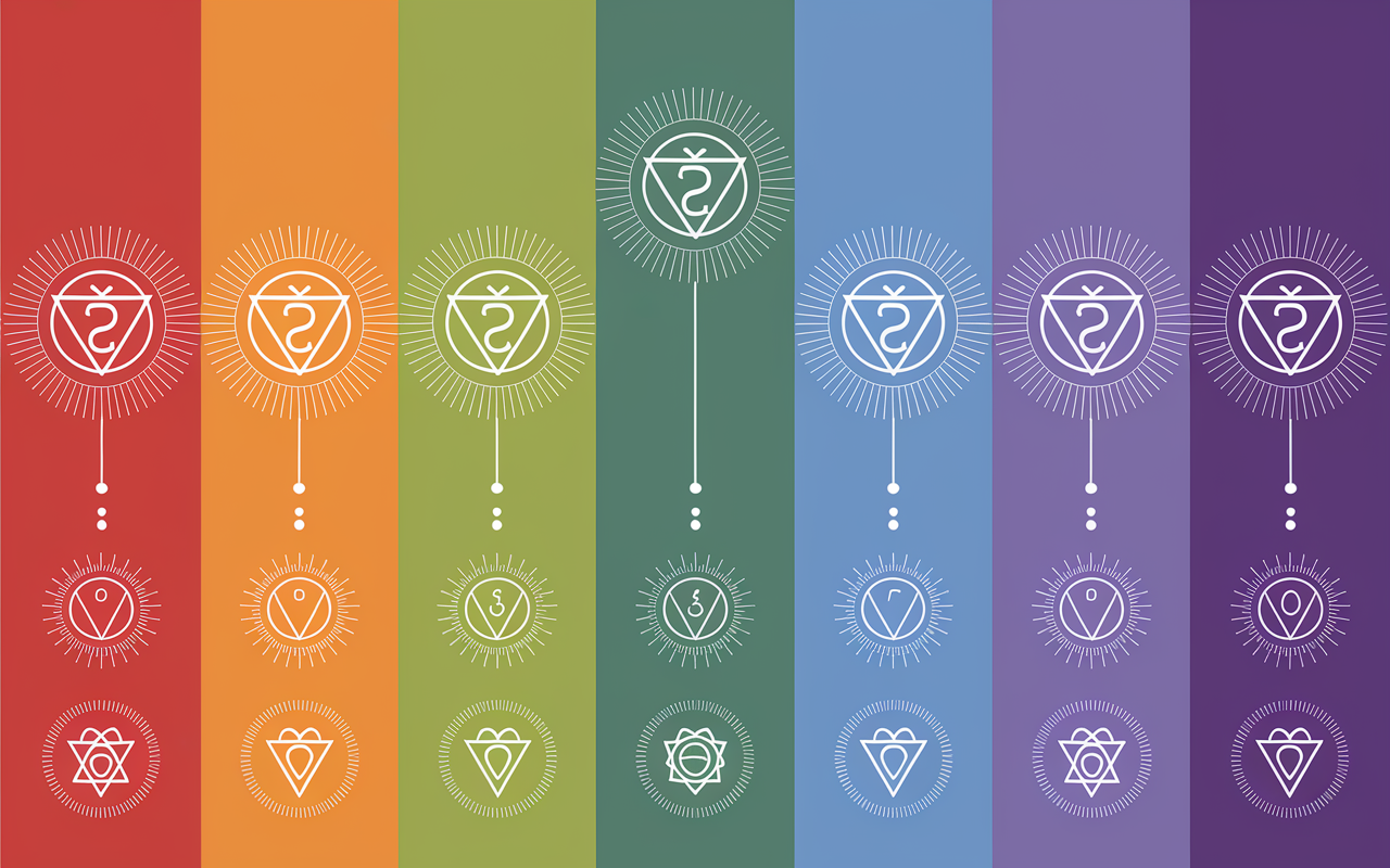 Représentation didactique des 7 chakras colorés