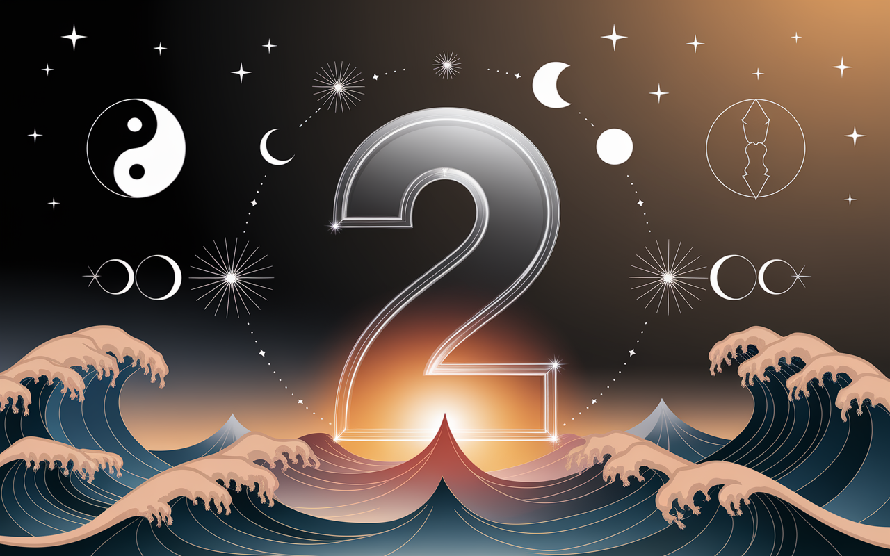Chiffre 2 mystique avec symboles de dualité