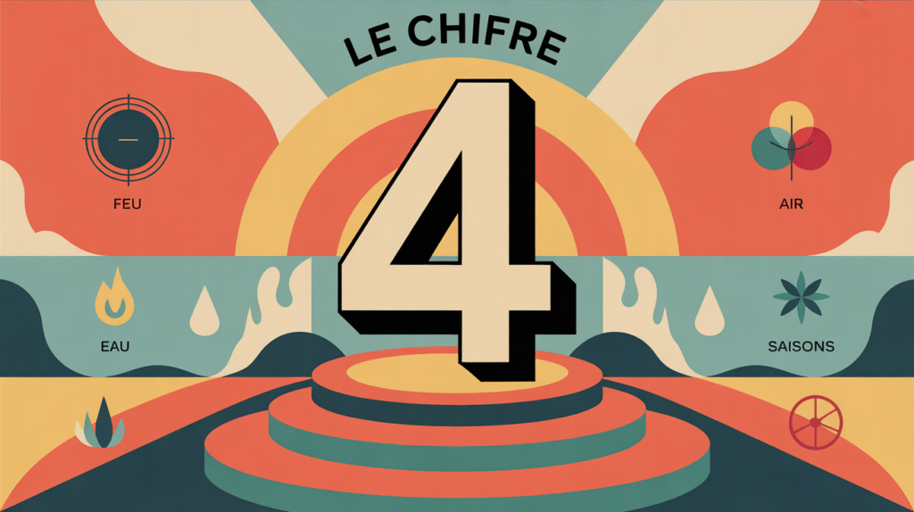 Chiffre 4 monumental avec éléments et saisons