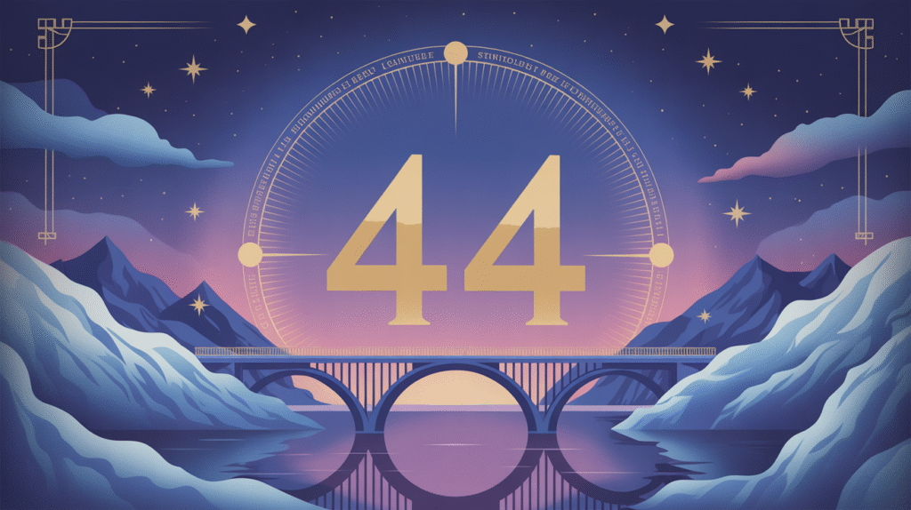 Chiffre 44 doré, aura spirituelle, pont symbolique