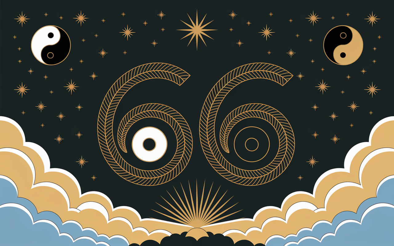 Chiffre 66 en spirale dorée sur ciel étoilé