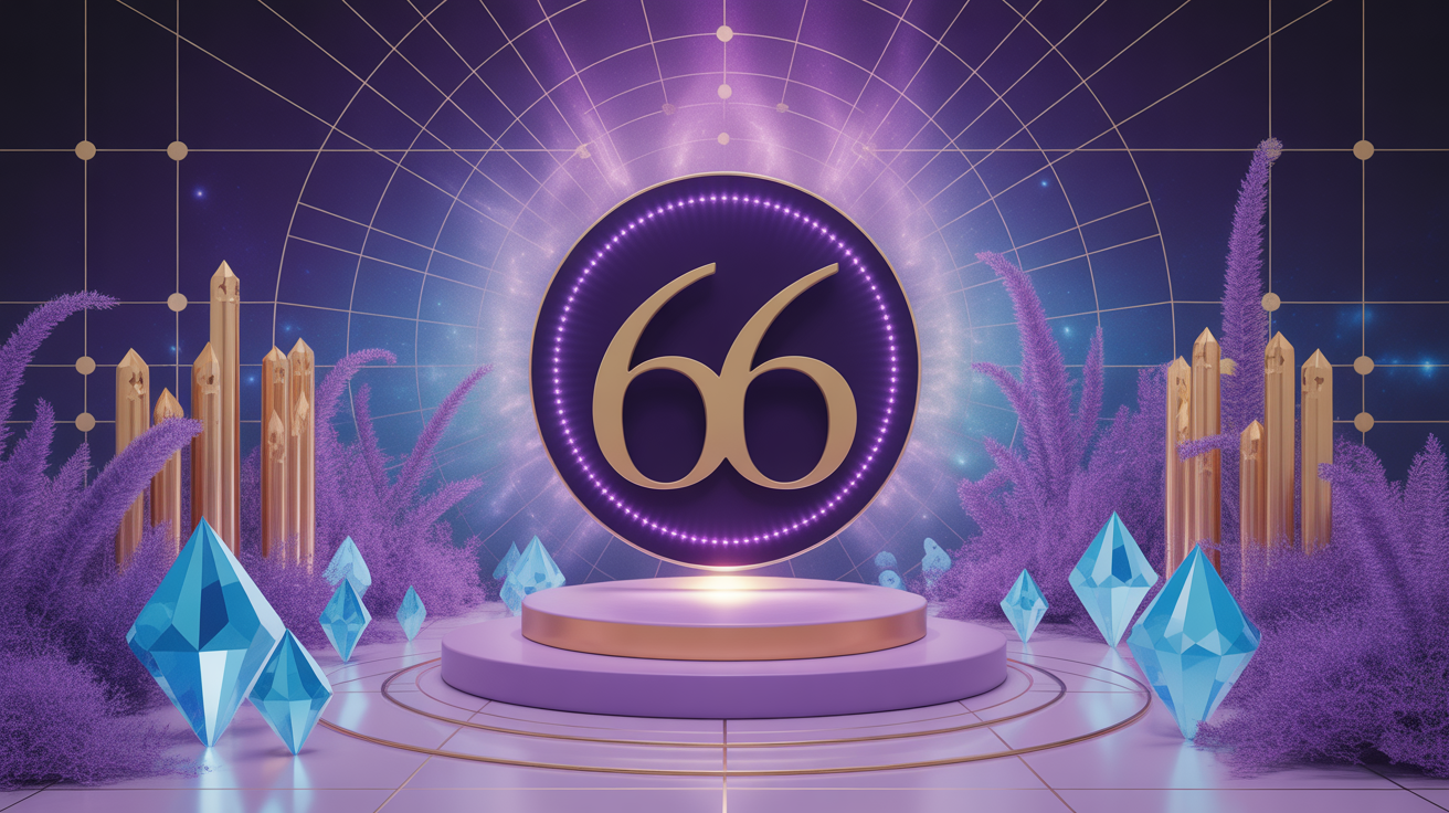 Chiffre 66 doré sur fond spirituel avec motifs sacrés