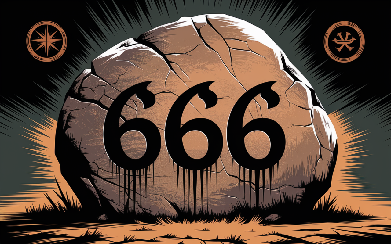 Chiffre 666 gravé avec ombres démoniaques