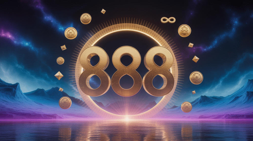 Composition symbolique du chiffre 888 doré avec aura lumineuse