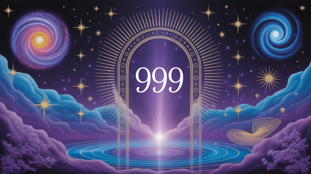 Chiffre 999 lumineux dans un portail mystique