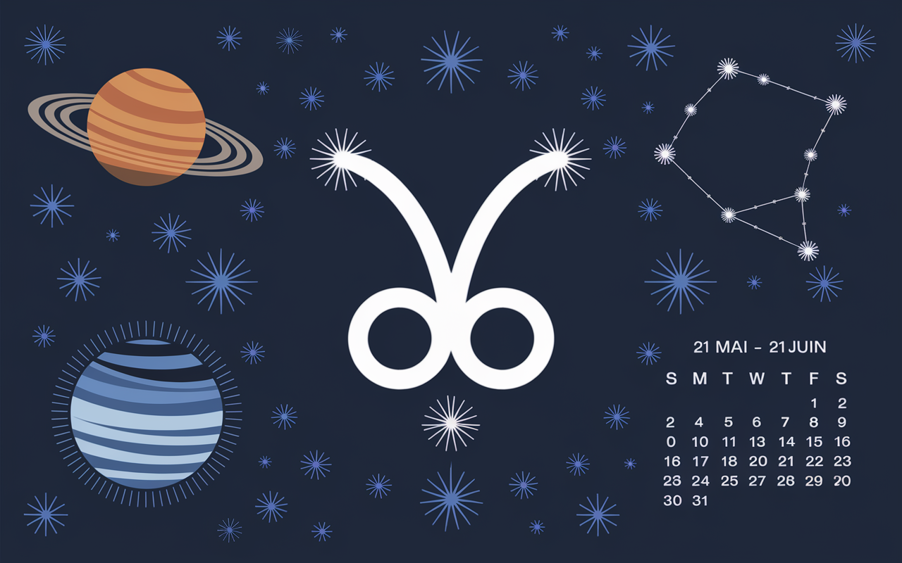 Symbole Gémeaux ♊ avec constellation et planète Mercure