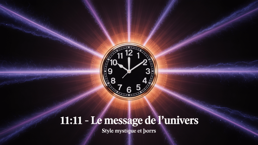 Horloge 11h11 avec portail lumineux et message spirituel