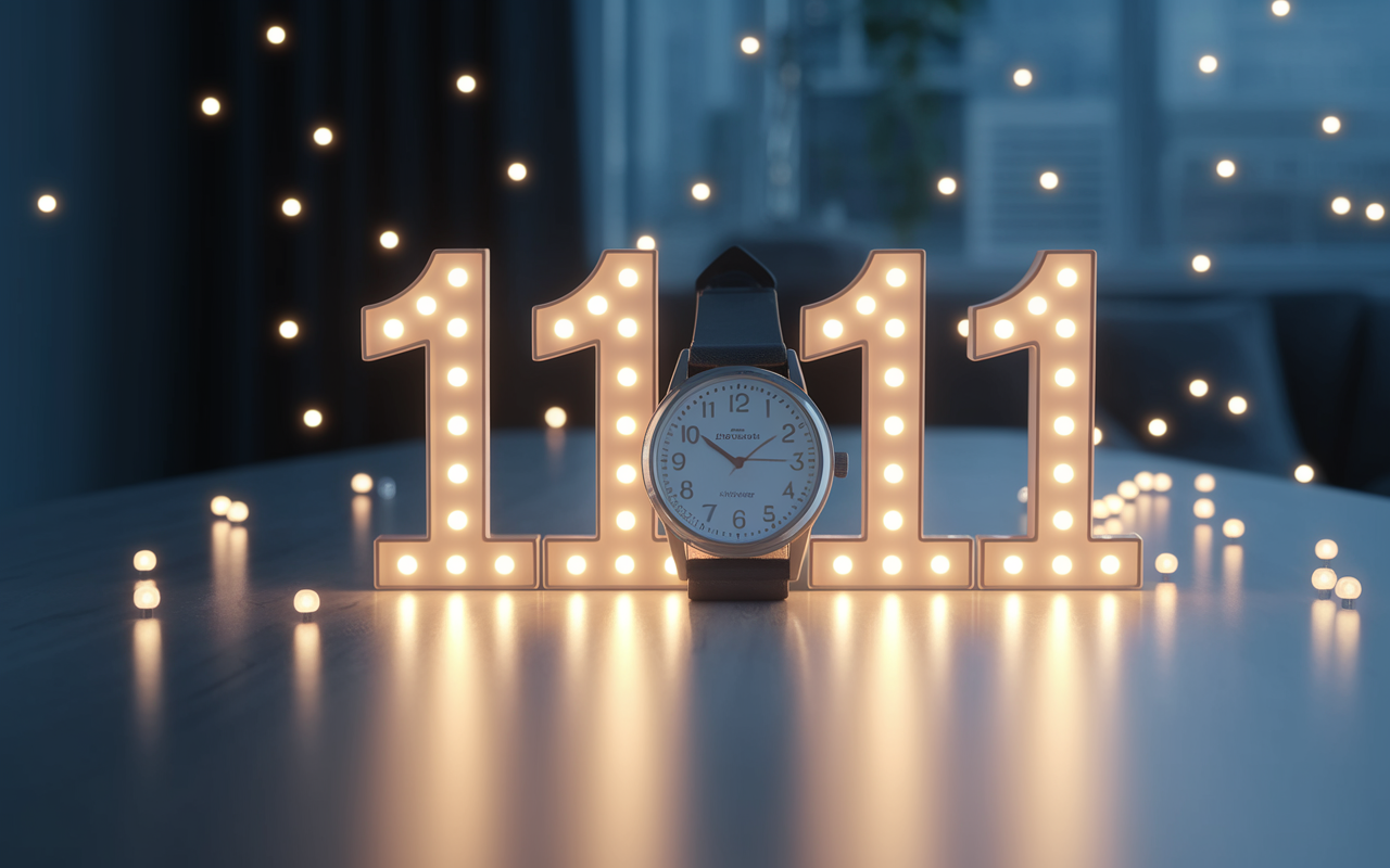 Montre 11h11 avec effet miroir et lumière mystique