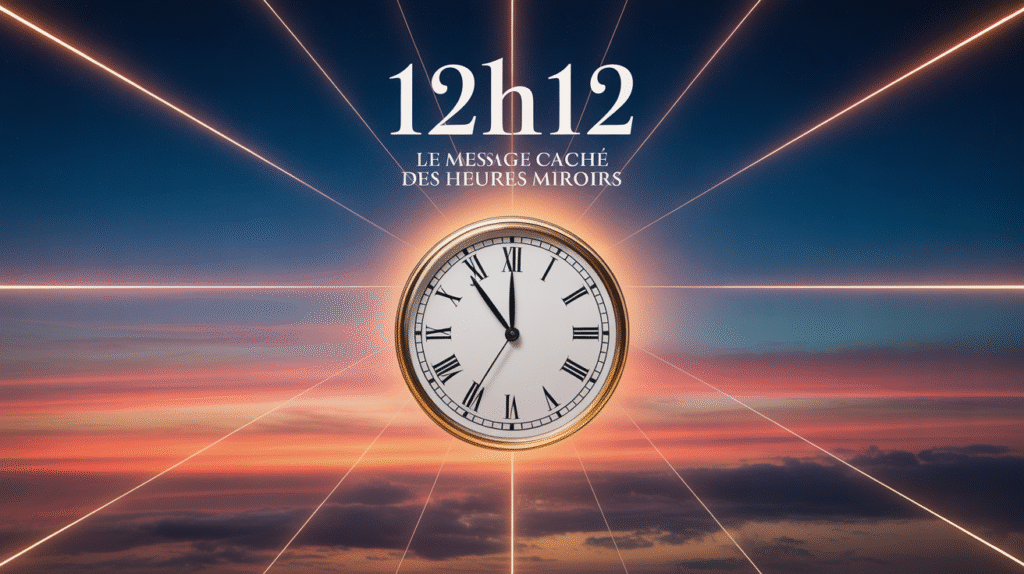 Horloge 12h12 avec aura lumineuse et rayons symboliques
