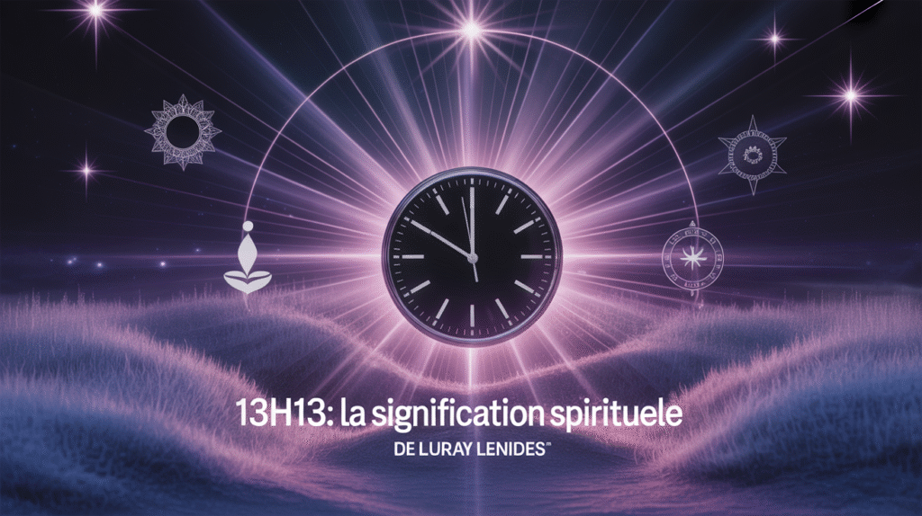 Horloge 13h13 avec aura lumineuse et symboles spirituels