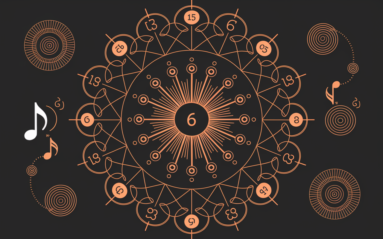 Composition mystique avec nombres 3 et 6 et symboles d'harmonie