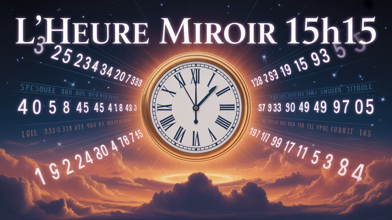 Horloge mystique 15h15 avec rayons lumineux dorés et constellations