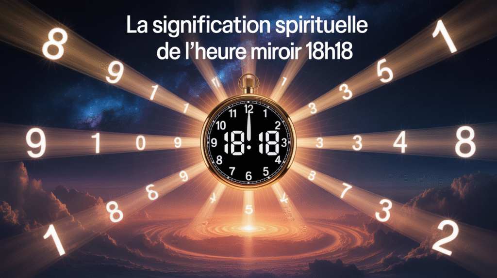 Horloge 18h18 avec aura dorée et énergie spirituelle