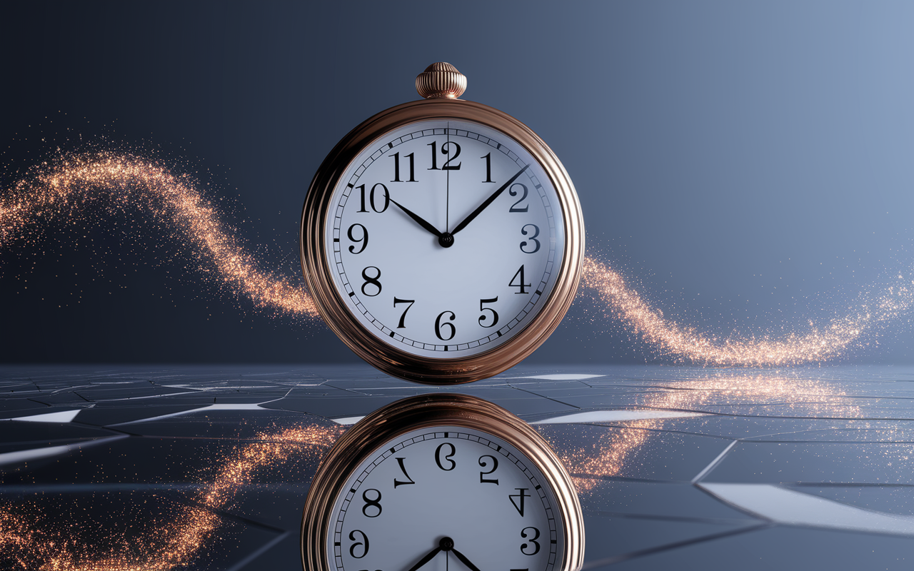 Horloge 21h12 avec reflets et particules lumineuses
