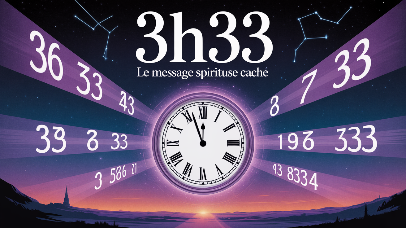 Horloge mystique 3h33 avec aura lumineuse violette