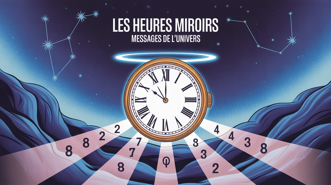 Horloge symbolique 11h11 avec rayons lumineux et constellations