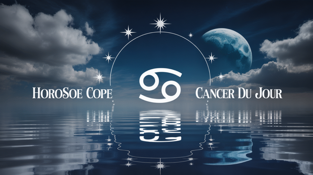 Symbole Cancer, ciel étoilé, reflets lunaires bleus