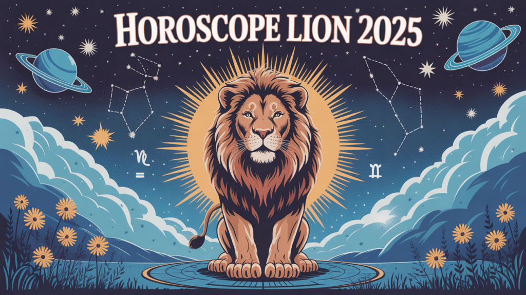 Lion doré avec constellations et signes du zodiaque