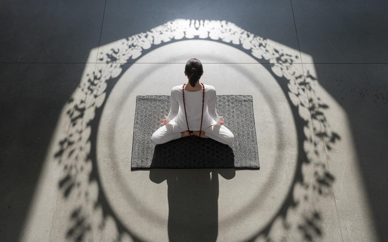 Méditation de mantra en position de lotus avec mala