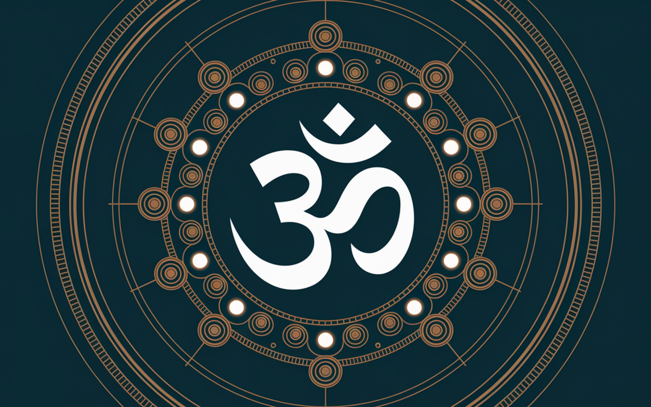 Symbole Om avec ondes de mantra en bleu et or