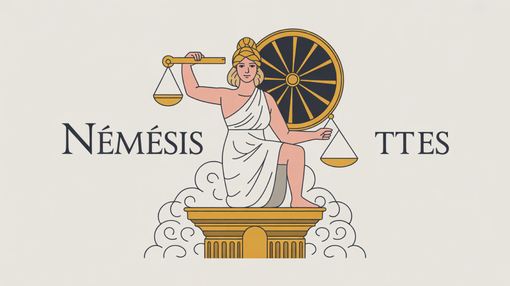 Statue de Némésis avec balance et règle, symbole mythologique grec
