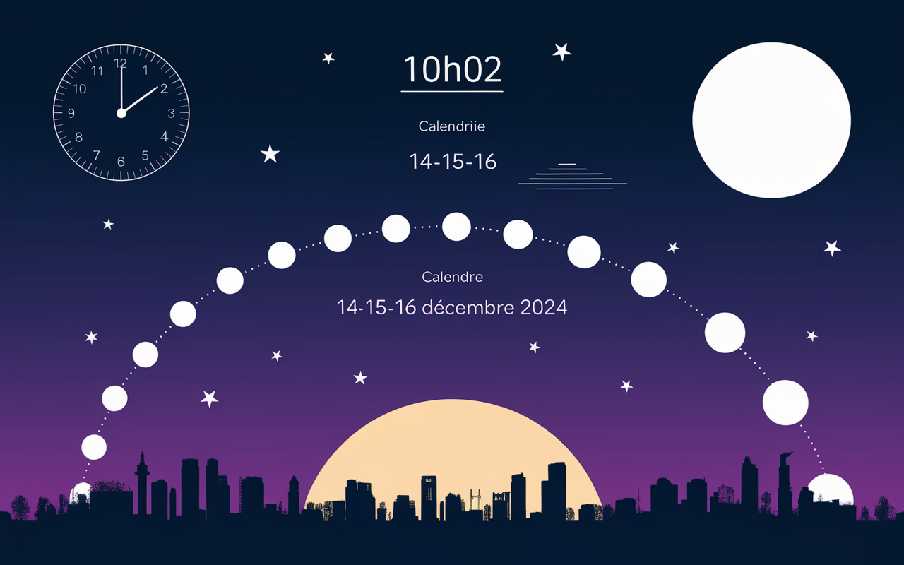 Trajectoire pleine lune décembre 2024 dans ciel nocturne