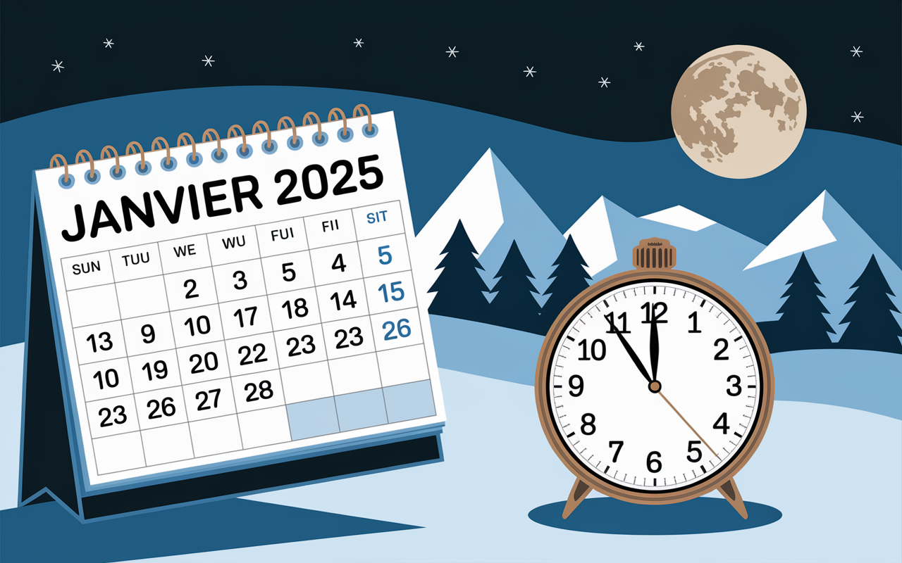 Calendrier lunaire janvier 2025 et heure de pleine lune