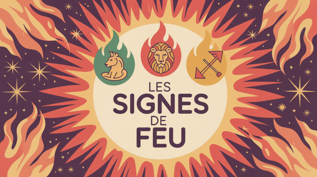 Bélier, Lion, Sagittaire en triangle sur fond céleste