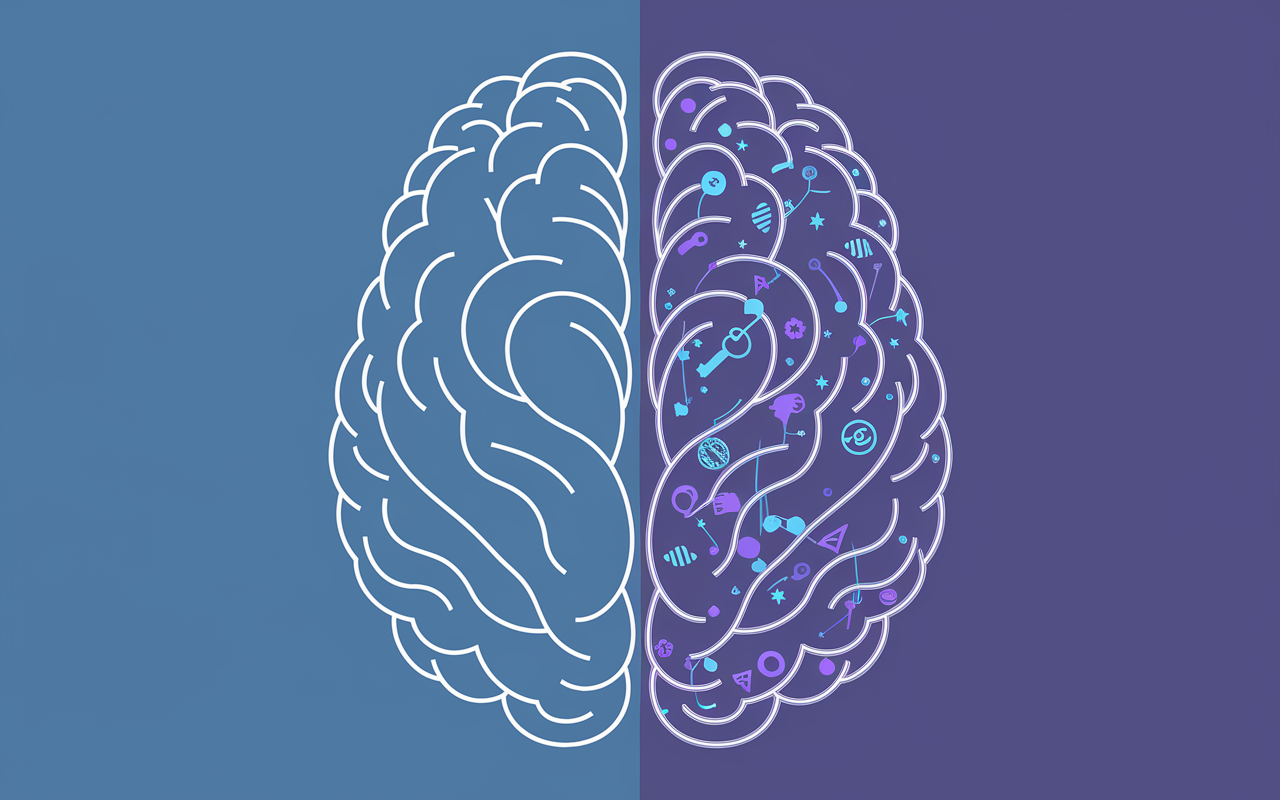 Cerveau stylisé avec symboles oniriques interconnectés
