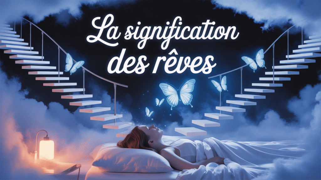 Personne endormie entourée de symboles oniriques surréalistes