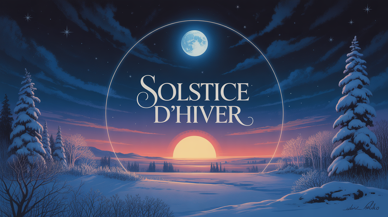 Solstice d'hiver avec ciel étoilé et soleil doré