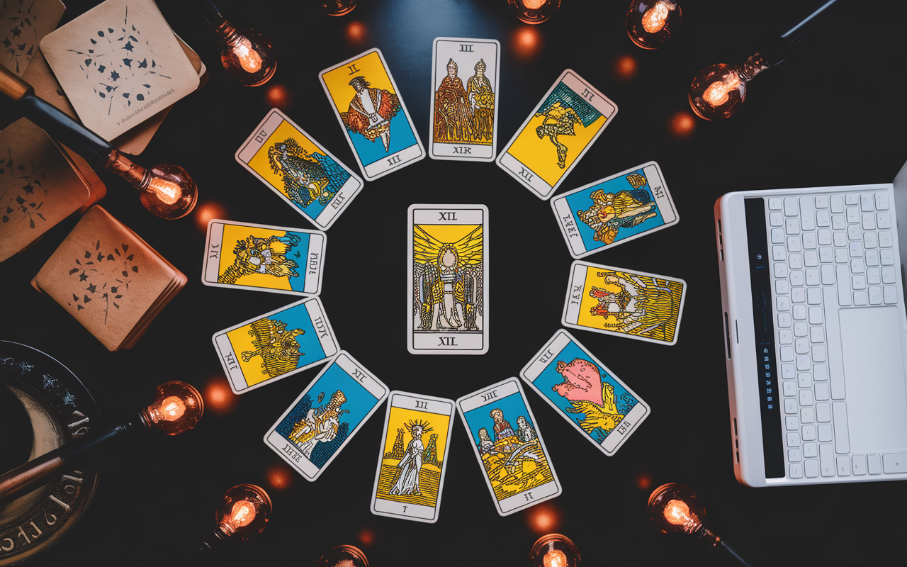 Tirage tarot gratuit en croix sur table sombre